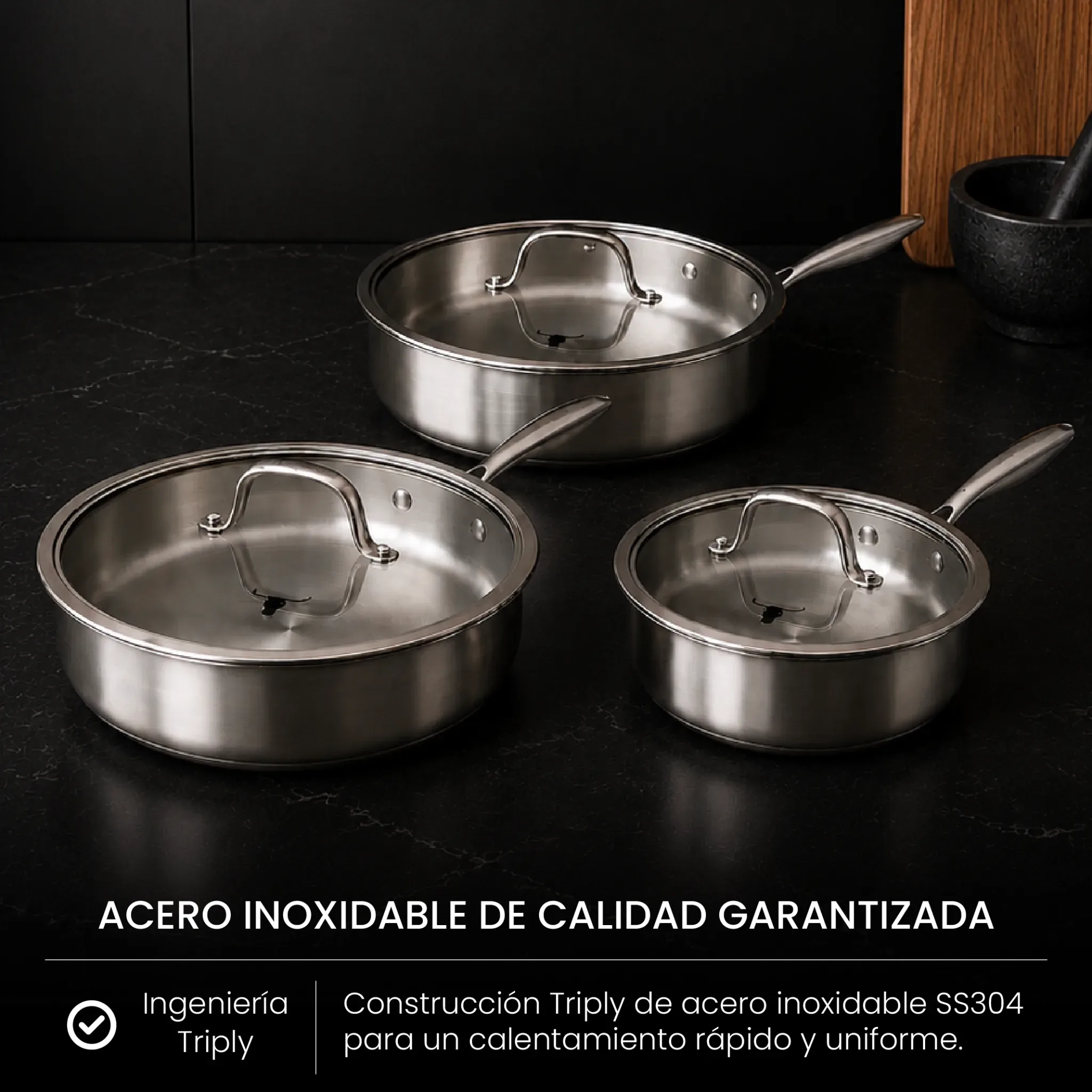 Set x3 Curado | Acero Inox