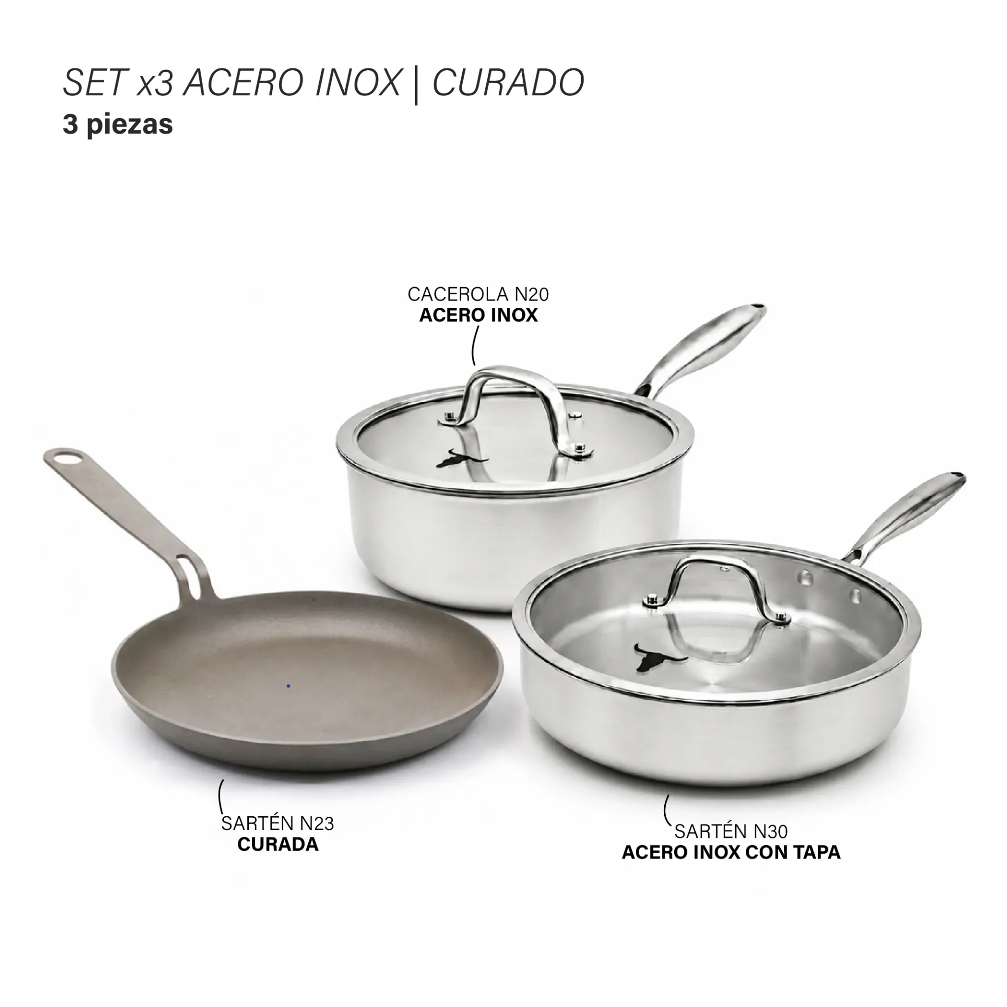 Set x3 Curado | Acero Inox