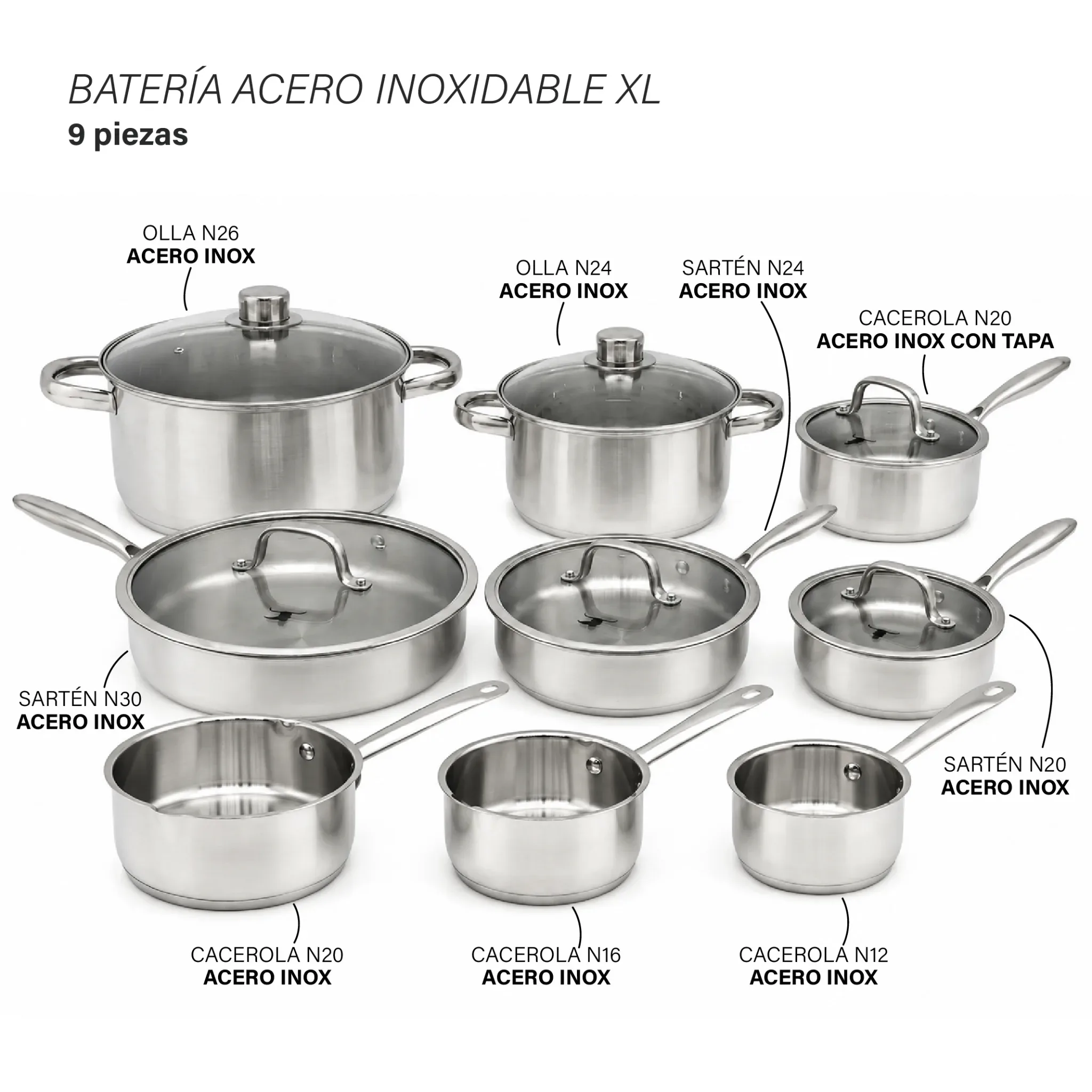 Batería Acero Inoxidable XL
